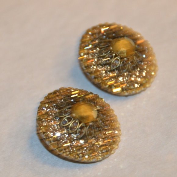 EVENING STATEMENT HOLIDAY JOSE & MARIA BARRERA BROWN GOLD OVAL CRYSTAL EARRINGS - Picture 4 of 10